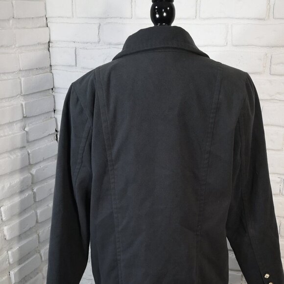 JustFab Ladies Size Large Dark Grey 3 Button Front Closure Lined Coat - Picture 2 of 10